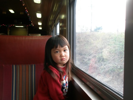Kasen looking at the view from the train